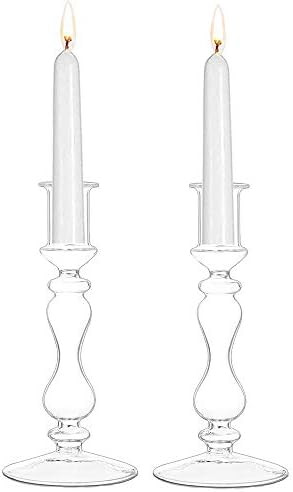 Clear Glass Taper Candle Holders 2 Pcs Candlestick Holders Christmas Halloween Centerpieces Fits ... | Amazon (UK)