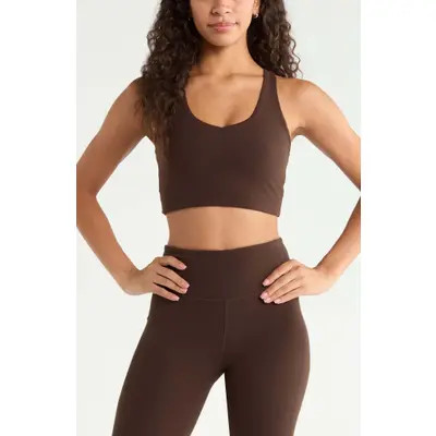 Zella Studio Luxe Essential Racerback Sports Bra in Black at Nordstrom, Size X-Large | Nordstrom