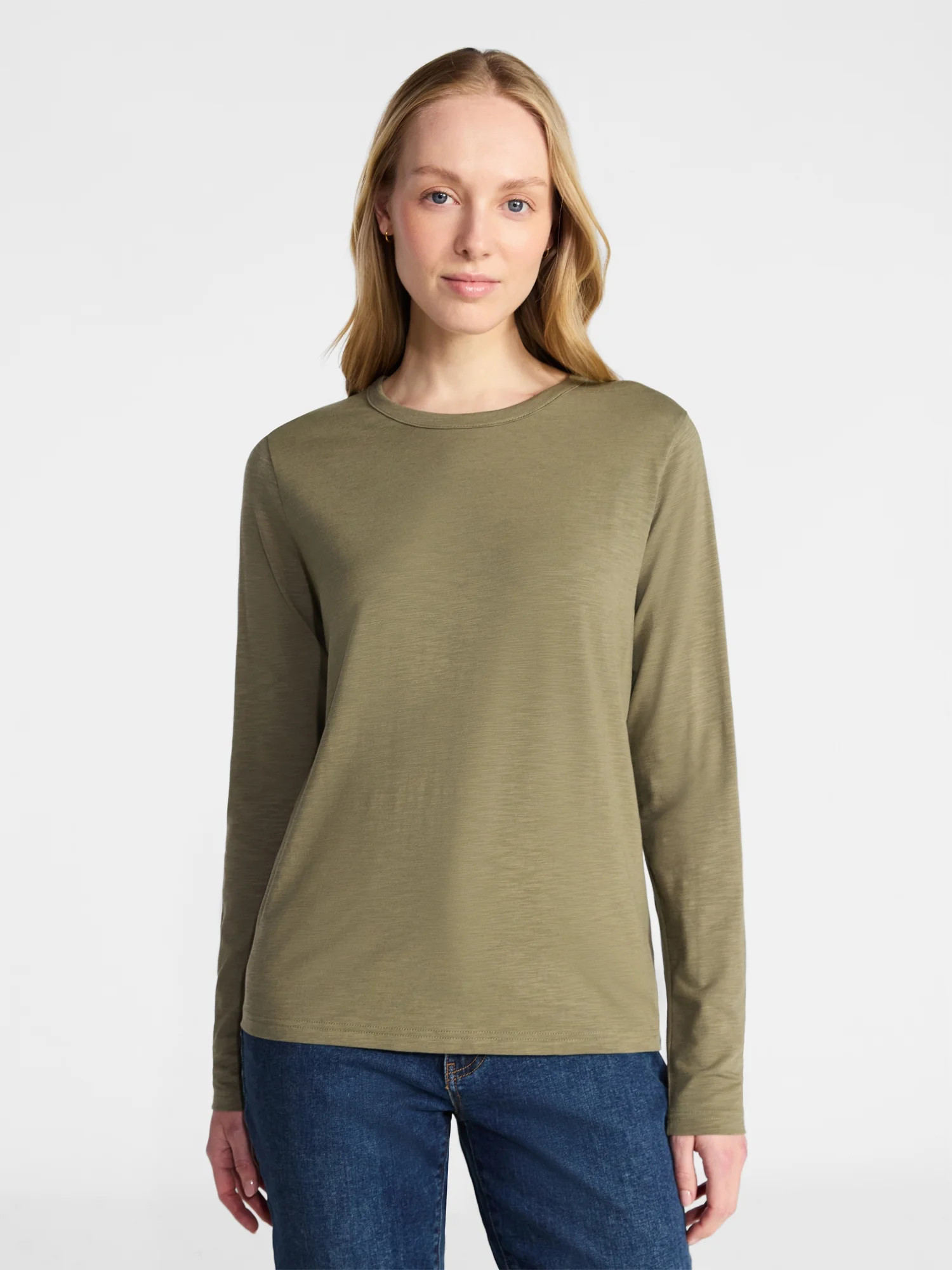 Time and Tru Women’s Slub Crewneck Tee with Long Sleeves, Sizes XS-XXXL | Walmart (US)