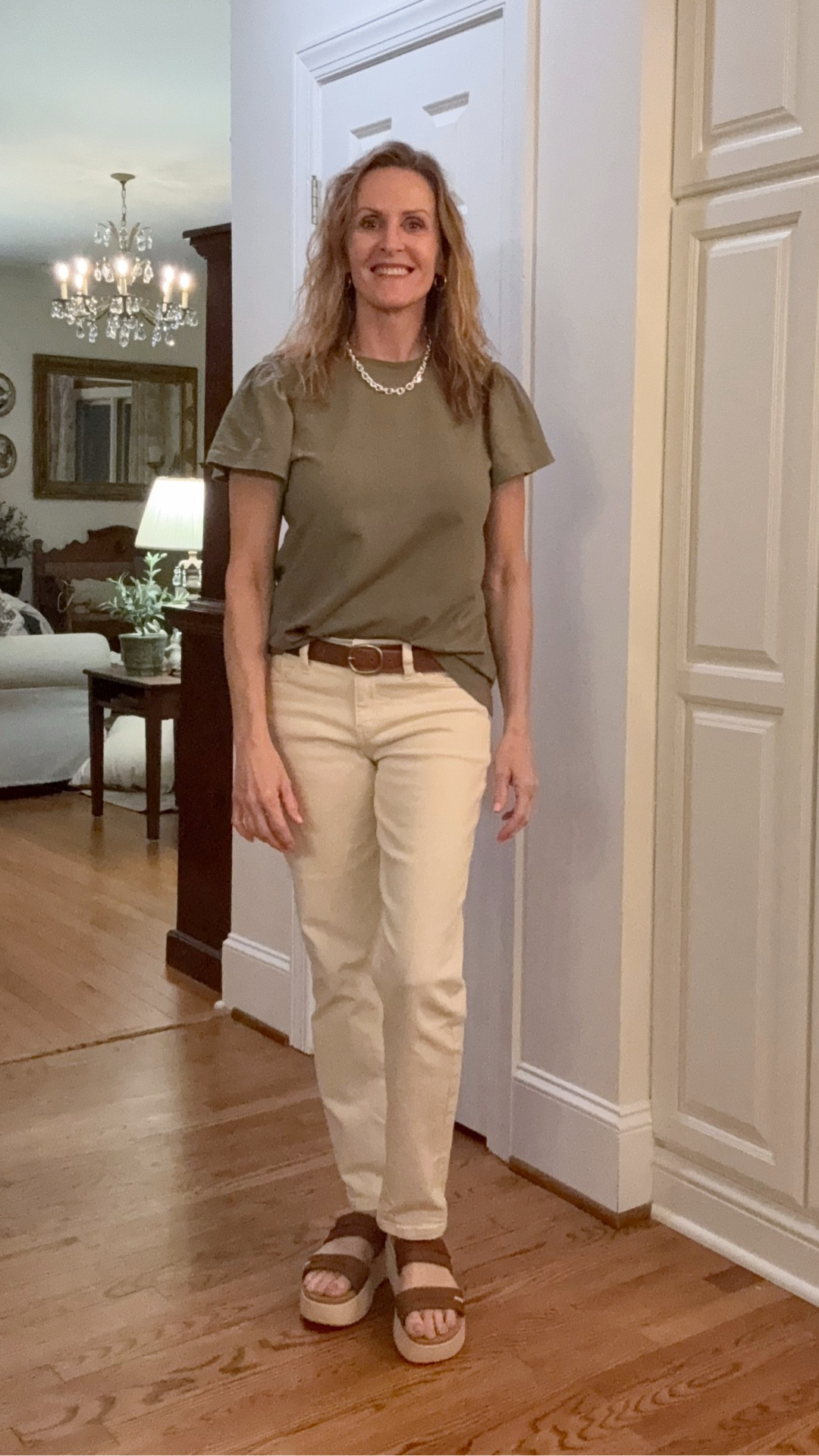Isn’t this flutter sleeve t-shirt cute?  It comes in several spring colors, is stretchy and is true to size.  And you can dress it up with chunky jewelry  

#LTKSeasonal #LTKOver40 #LTKSaleAlert