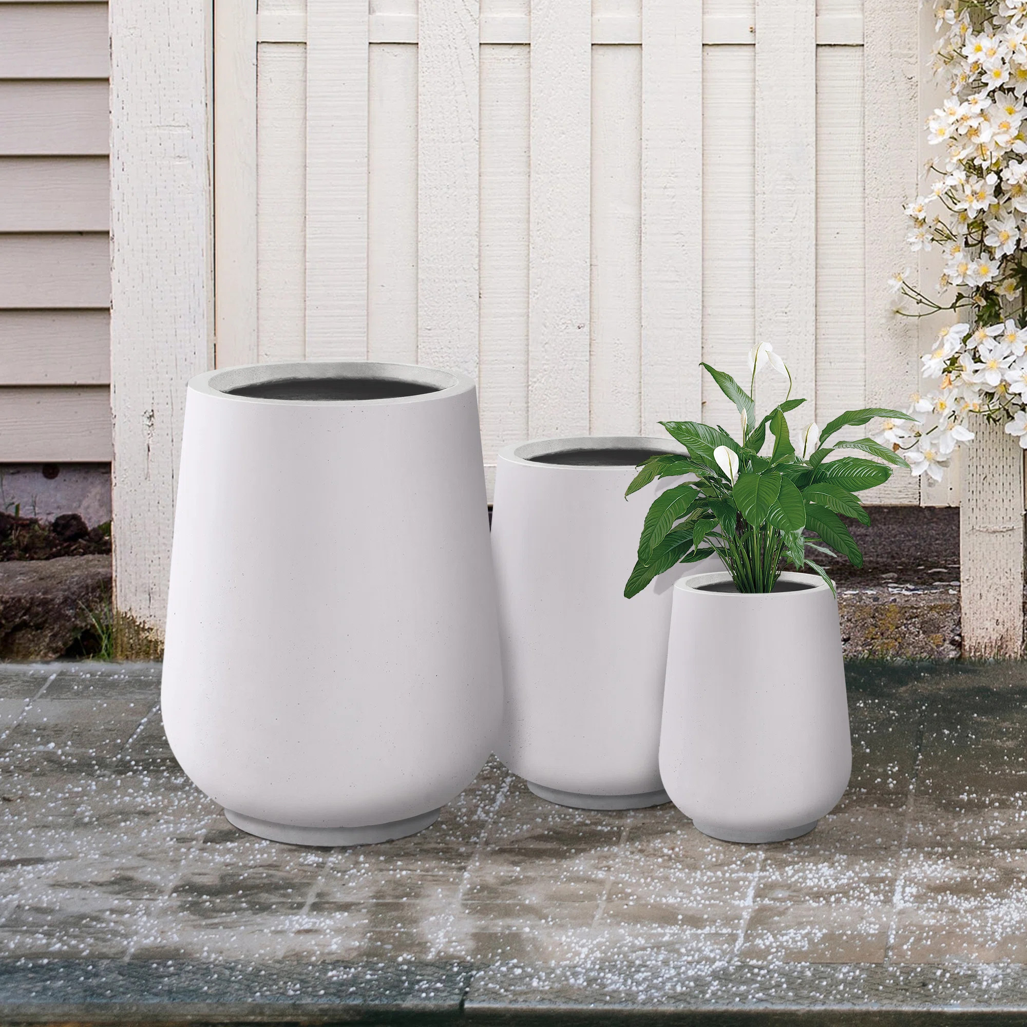 Kante 26.5", 20" And 13.1"H Round Tall Planters (Set Of 3), Outdoor Indoor Large Planter Pots Con... | Wayfair North America