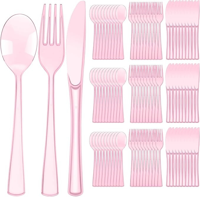Minatee 150 Pieces Disposable Cutlery Set Plastic Silverware Heavy Duty Utensil Sets 50 Forks 50 ... | Amazon (US)
