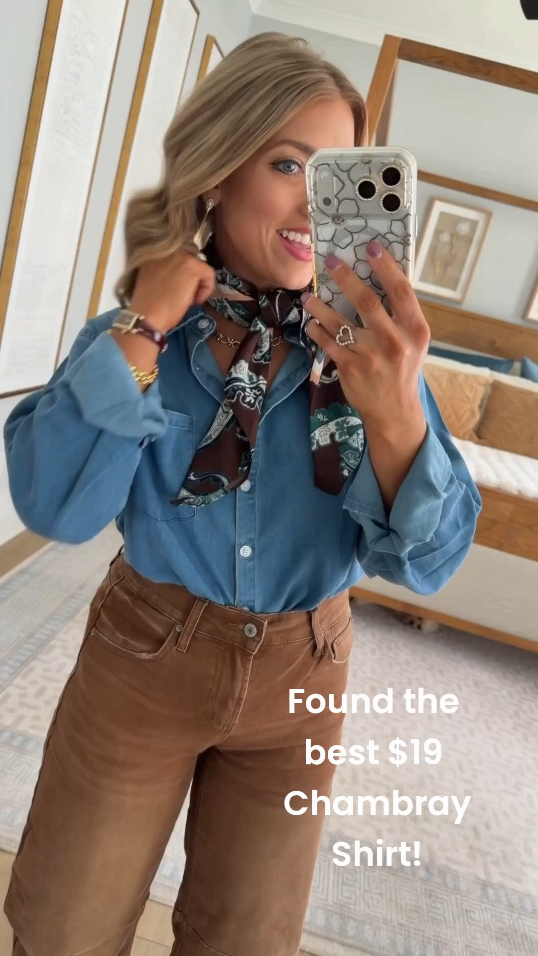 This Walmart outfit might be one of my FAVORITES! 🤎 A classic chambray button-up paired with chocolate brown jeans is already so good, but adding the printed neck scarf completely changes the look. Such a cute way to make affordable basics feel elevated and on trend for fall!

#WalmartFashion #WalmartFinds #FallFashion #FallOutfit #ChambrayShirt #BrownJeans #WalmartStyle #AffordableFashion #FallStyle #WalmartOutfits

#LTKootd #LTKPetite