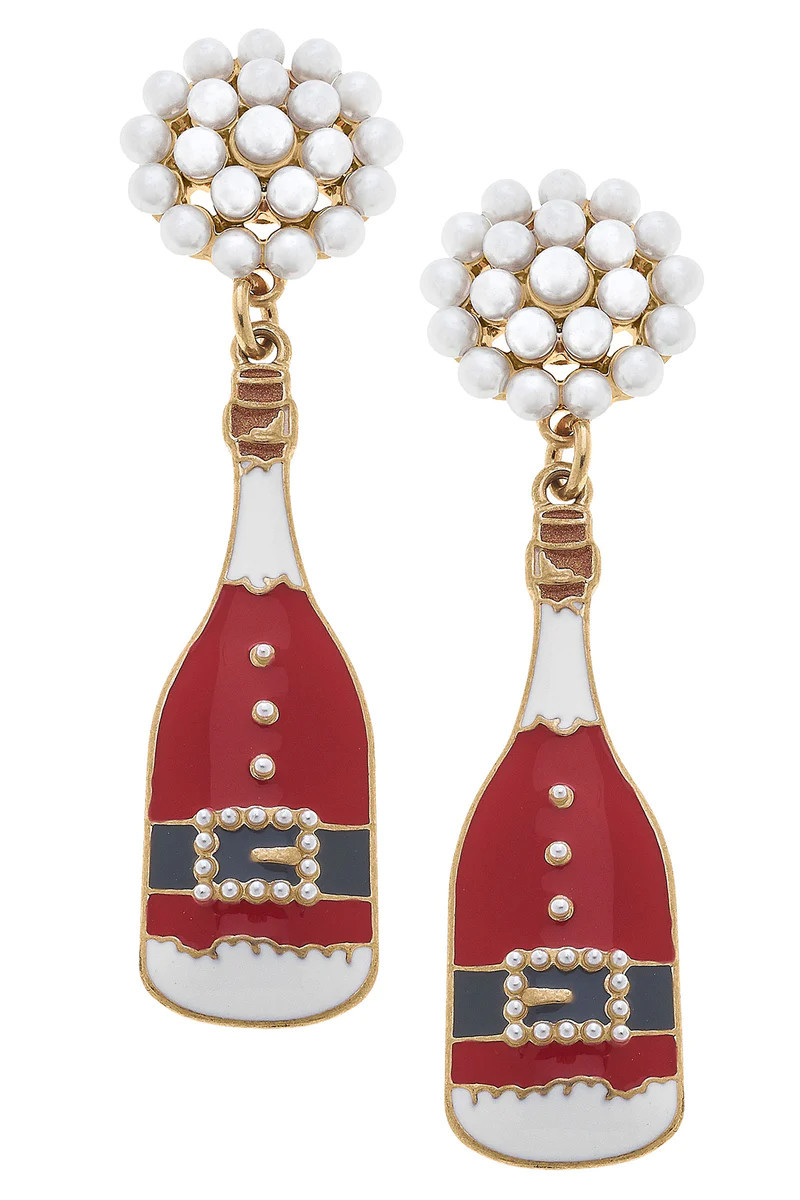 Santa Champagne Bottle Enamel Earrings | CANVAS