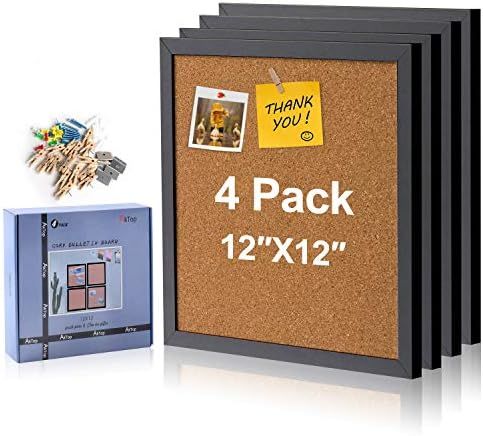 AkTop Cork Board Bulletin Board 12x12, Black Framed Corkboard 4 Pack, Small Square Pin Board for ... | Amazon (US)