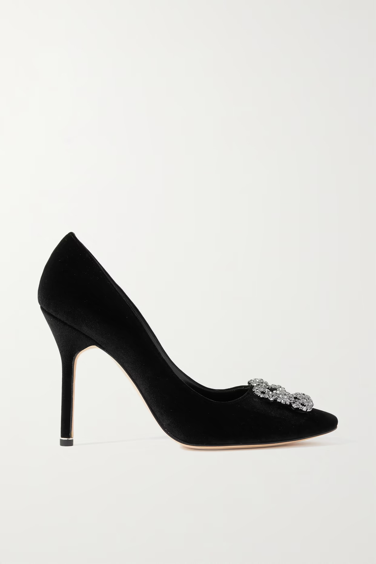 Manolo Blahnik - Hangisi 105 Crystal-embellished Velvet Pumps - Black | NET-A-PORTER (US)