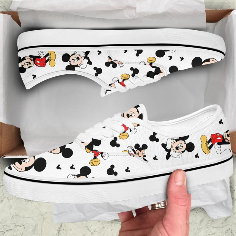 Mickey Mouse White Black Red Patterns Disney Graphic Sneakers Unisex Classic Low Top Slip On Lace... | Etsy (US)