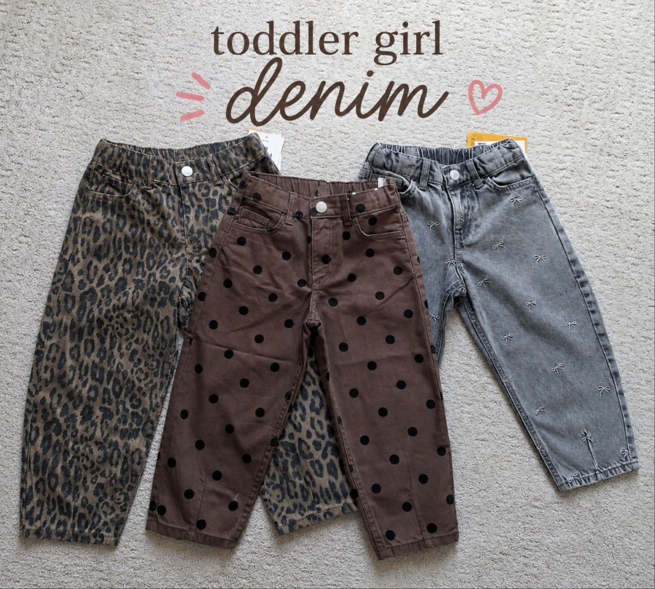 Toddler girl denim finds 🤎 The cutest little prints for fall: leopard, polka dots, and tiny bows. 🥹

#LTKBaby #LTKKids