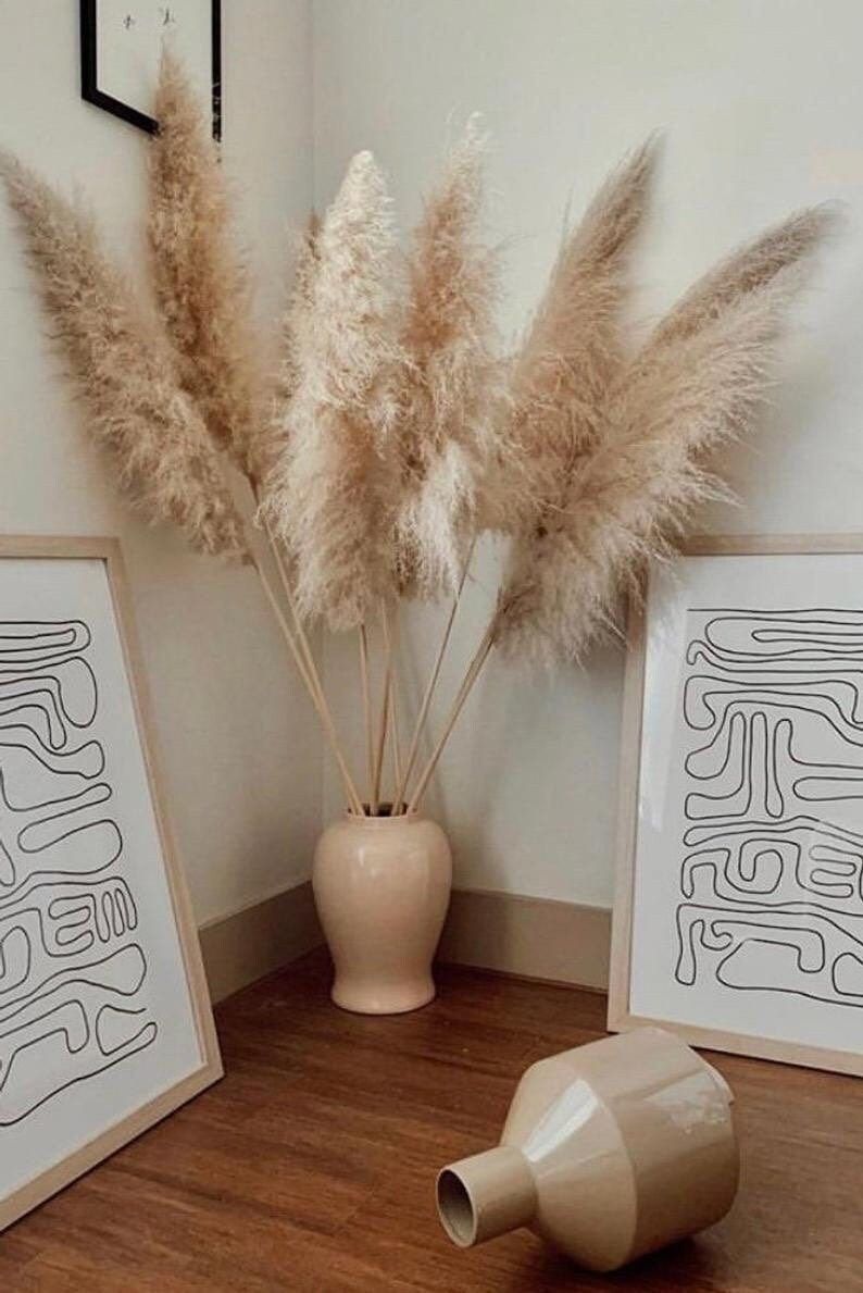 PAMPAS GRASS - Natural Dried Pampas Grass Decor, Reed Plume, Dry Boho Wedding Flower Arrangement,... | Etsy (US)