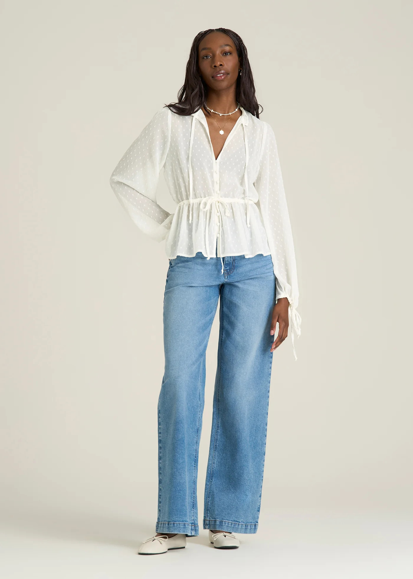 Peasant Chiffon Blouse for Tall Women in Antique White | American Tall