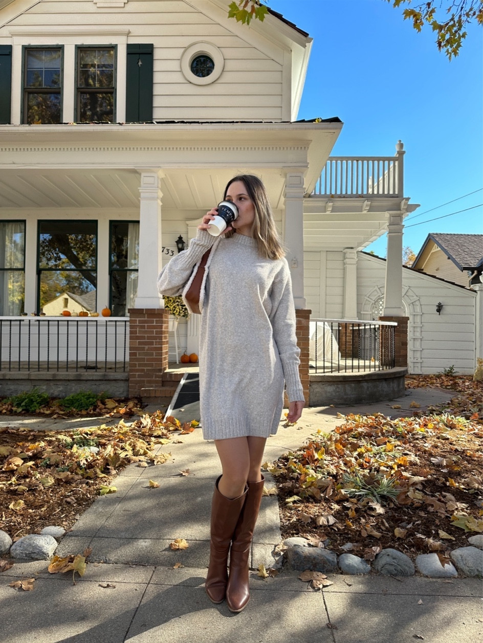 Comfy-cozy fall/winter outfit with an H&M knit dress, brown knee boots and a cute fake fur bag. And coffee, of course!

Outfit ideas, fall fashion, winter fashion, fall outfit, knitwear, dress, brown boots, women’s fashion, Black Friday sale, Cyber Monday

#LTKsalealert #LTKCyberWeek #LTKSeasonal