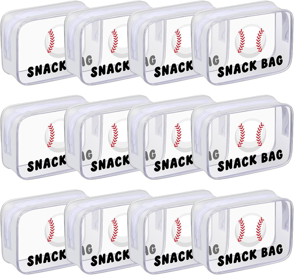 12 Pcs Baseball Snack Bags for Team Gifts Baseball Goodie Treat Candy Pouch Bags Clear PVC Waterp... | Amazon (US)