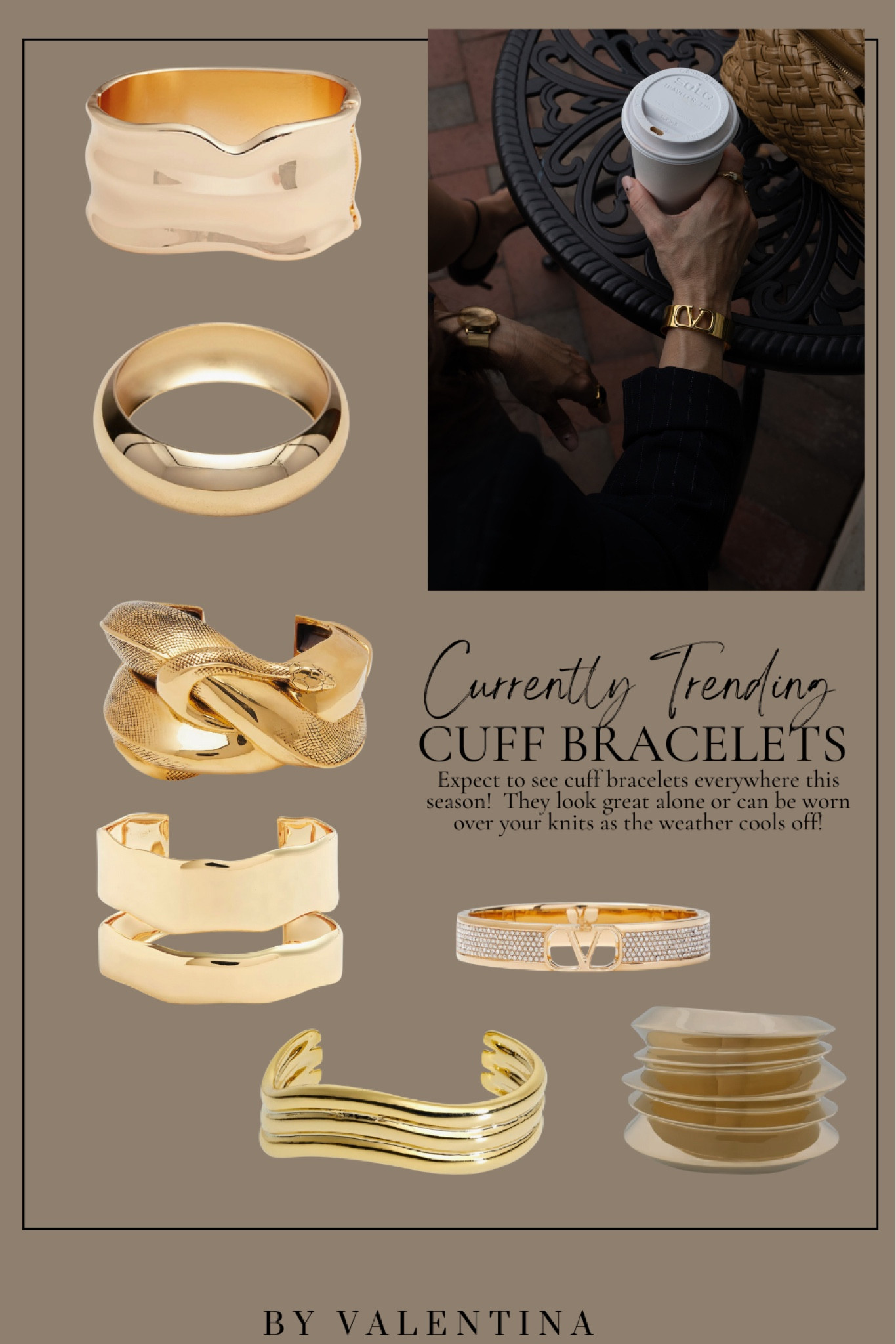 Expect to see cuff bracelets everywhere this season!  They look great alone or can be worn over your knits as the weather cools off!

House of Valentina, Valentina, jewelry, Fall, accessories

#LTKWorkwear #LTKSeasonal #LTKStyleTip