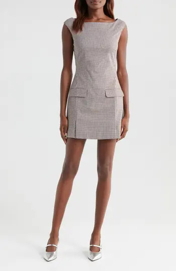 STAUD Walker Micro Check Sheath Dress in Dark Chocolate Micro Check at Nordstrom Rack, Size Large | Nordstrom Rack