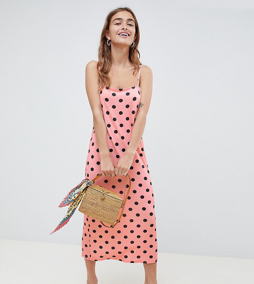ASOS DESIGN Petite polka dot maxi slip dress - Multi | ASOS US