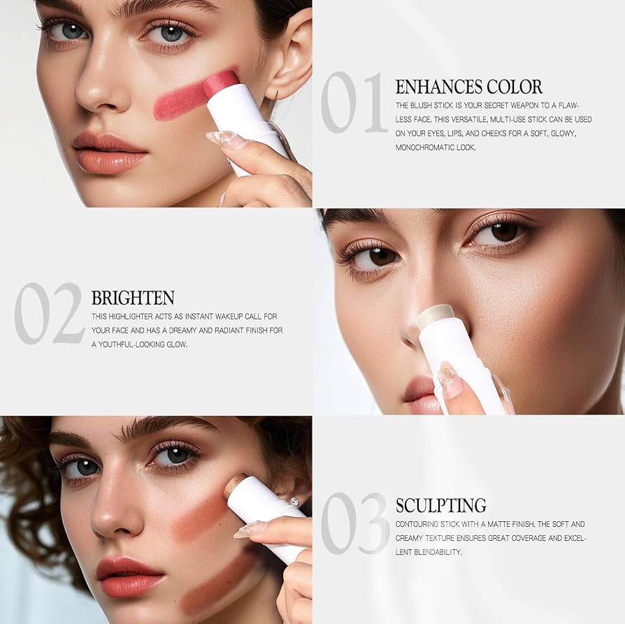 bayfree 3 PCS Makeup Cream Contour Stick Set, Highlighter, Bronzer & Blush Stick Trio for Face, L... | Amazon (UK)