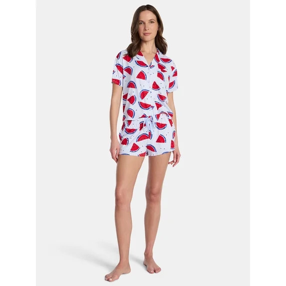 Watermelon Women's Knit Notch Collar Top and Shorts Pajama Set from Way to Celebrate, 2-Piece, Si... | Walmart (US)