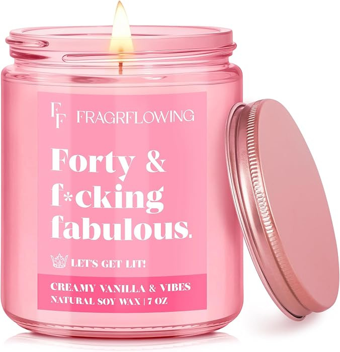 40th Birthday Candle Gifts for Women - Forty & Fabulous! Creamy Vanilla & Natural Soy Wax Candle,... | Amazon (US)