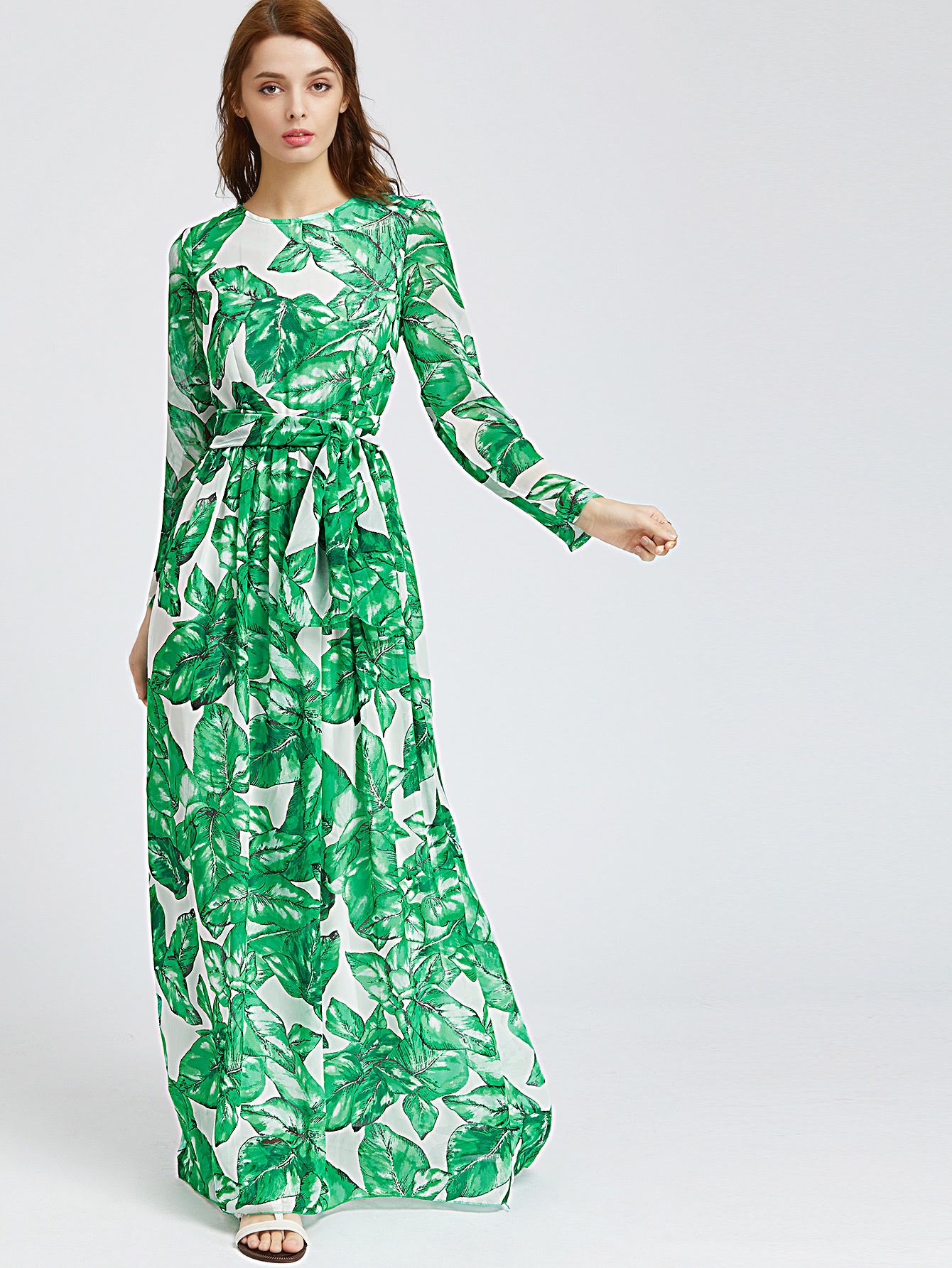 Palm Leaf Print Maxi Dress | SHEIN