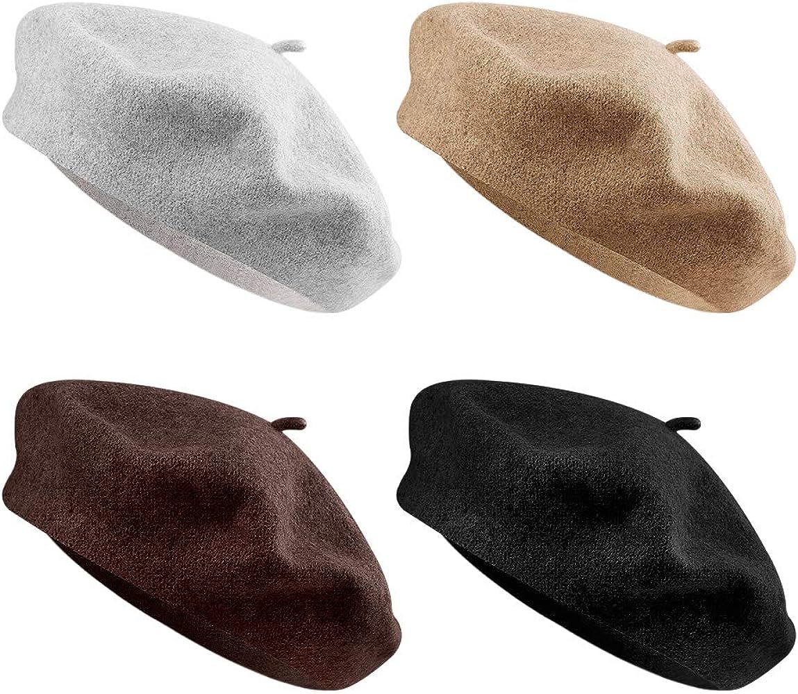 QUACOWW 4 Pieces Beret Hat French Style Beanie Hats Fashion Ladies Beret Caps Outdoor Hat | Amazon (US)