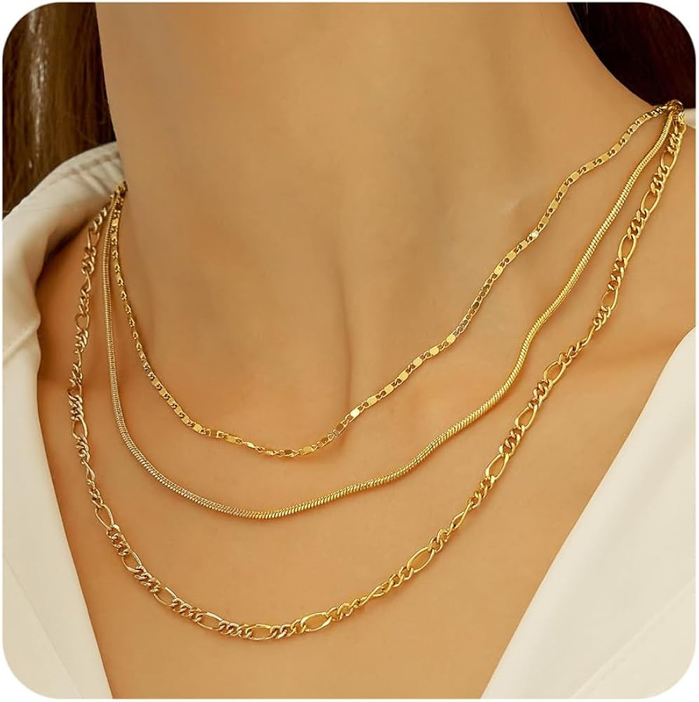 wgoud Gold Necklace for Women Waterproof,14K Real Gold Plated Herringbone Choker Necklace for Wom... | Amazon (US)