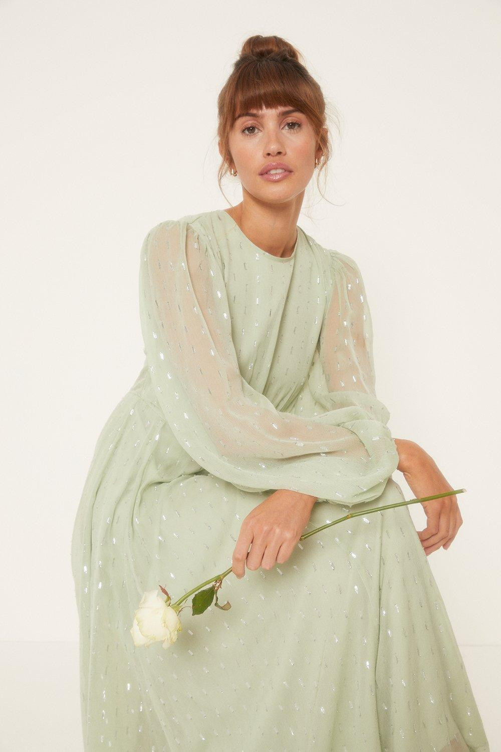 Metallic Fleck Balloon Sleeve Maxi Dress | Oasis UK & IE