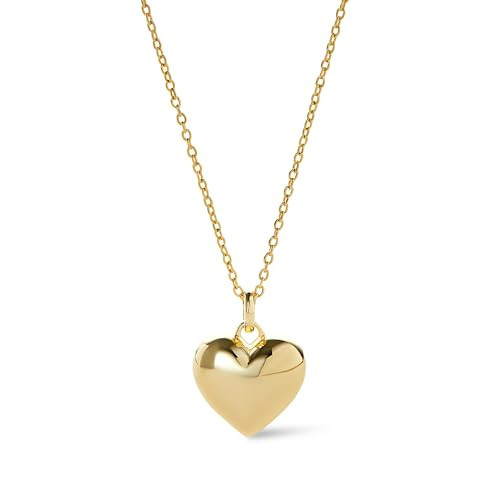 Ana Luisa Lev Puffy Heart Necklace for Women - Paperclip Chain w/ 14K Gold Plated & Silver Rhodium Plated Small Puffed Heart Pendant - Hypoallergenic, Water-Resistant, Tarnish-Free - Gifts for Women | Amazon (US)