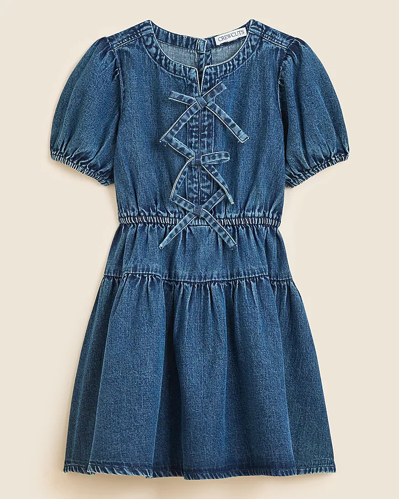 Girls' puff-sleeve dress in drapey denim | J. Crew US