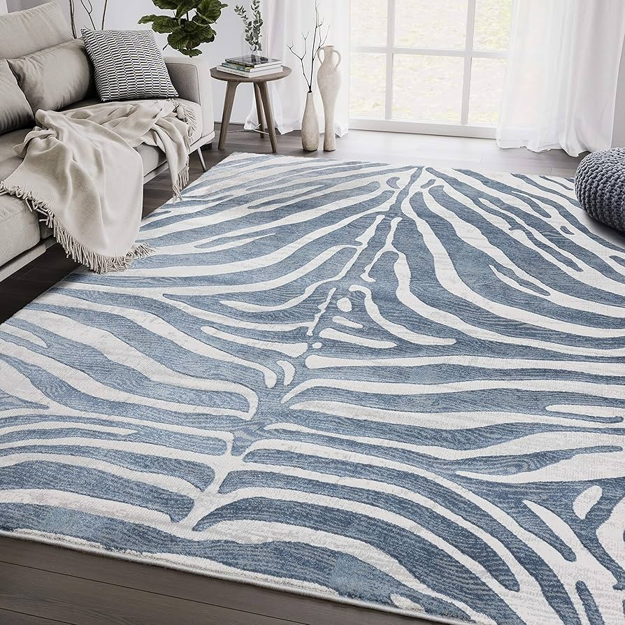 Abani Nova Collection Modern Blue & Grey Zebra Print 5'3" x 7'6" Area Rug Rugs Contemporary Style... | Amazon (US)