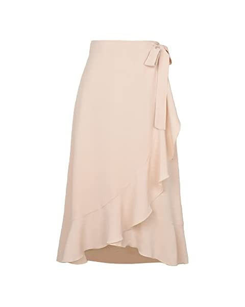 VNDFLAG Women's High Waisted Wrap Ruffle Hem Split Midi Skirt | Amazon (US)