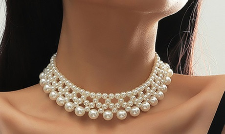 Women's Vintage-Style Pearl Choker Necklace | Groupon UK- AU