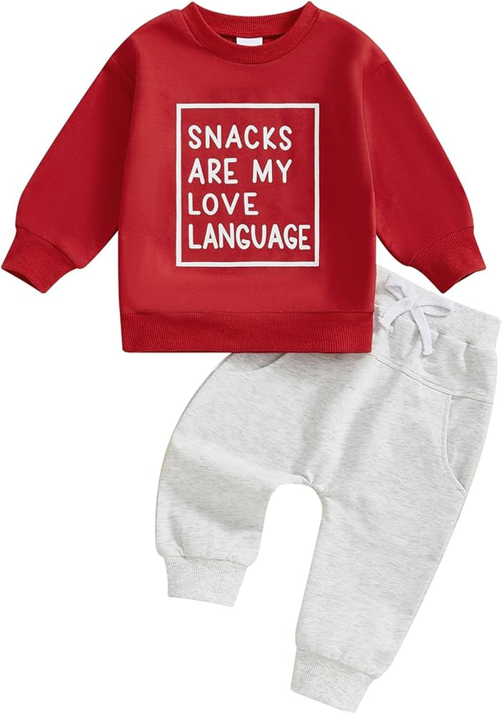 Baby Boy Fall Clothes Valentines Day Outfits Snacks Are My Love Language Sweatshirt Top Joggers P... | Amazon (US)