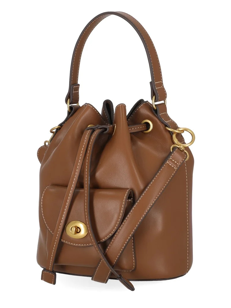 Free Assembly Women's Faux Leather Drawstring Handbag, Autumn Brown | Walmart (US)