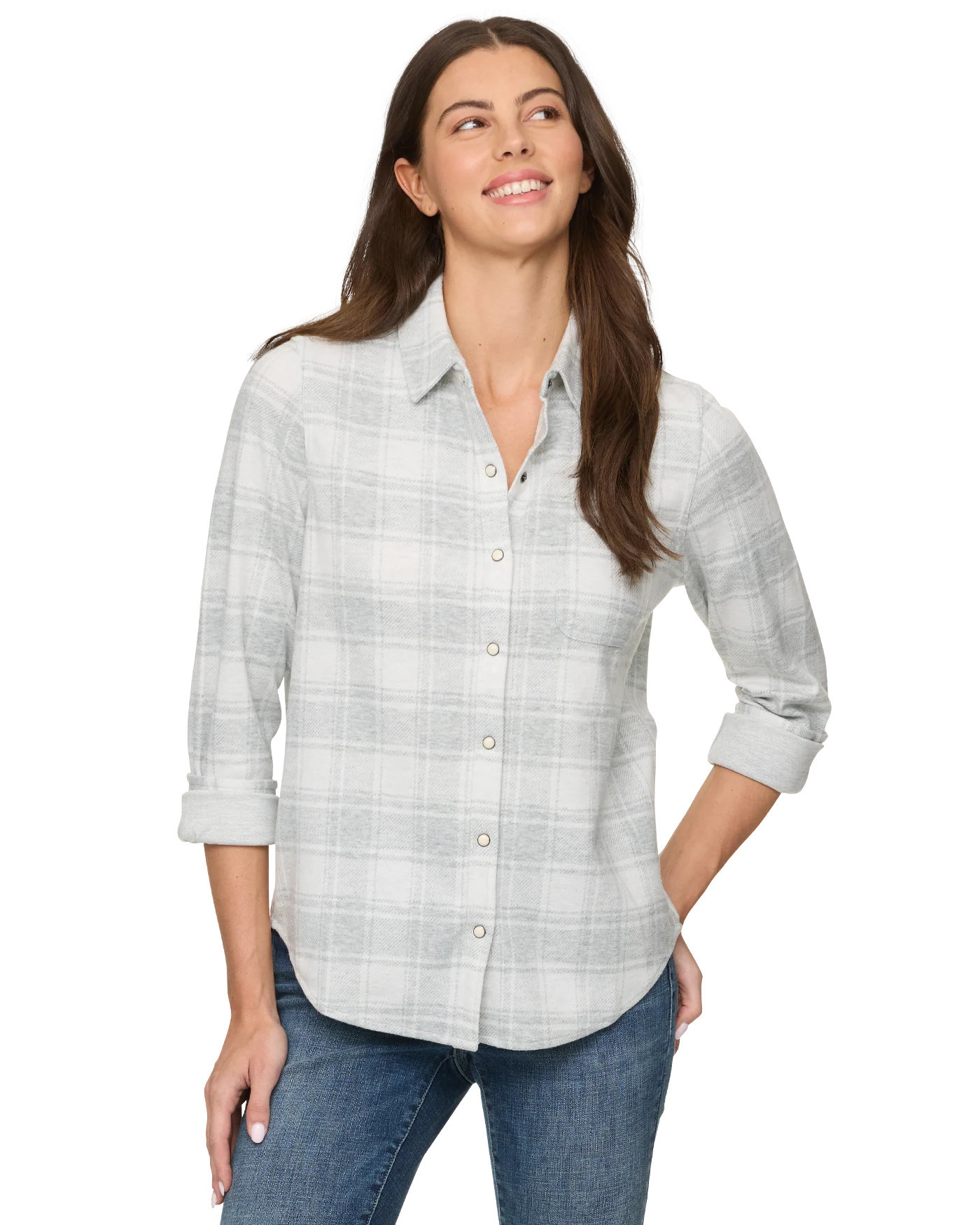 Women's Women's Hero Stretch Flannel Shirt | XL | Grey | Plaid | Flag & Anthem Women's | Flag & Anthem