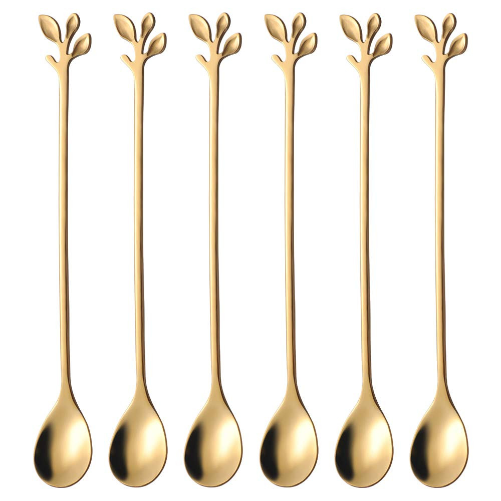 AnSaw 6-Piece Elegant Gold Leaf Long Handle Teaspoons - 7.4" Stainless Steel Stir Spoons for Coff... | Amazon (US)