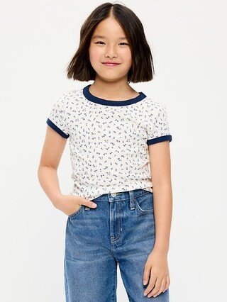 Fitted Short-Sleeve Ribbed Ringer T-Shirt for Girls | Old Navy (US)