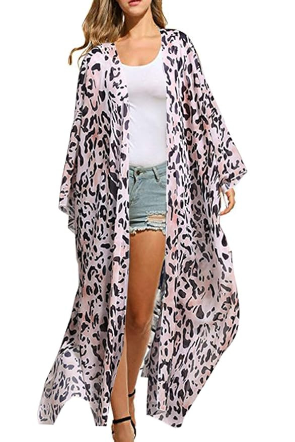 Yonala Women's Swimsuit Cover up Beach Long Kimono Bathing Suit Chiffon Floral Cardigan | Amazon (US)