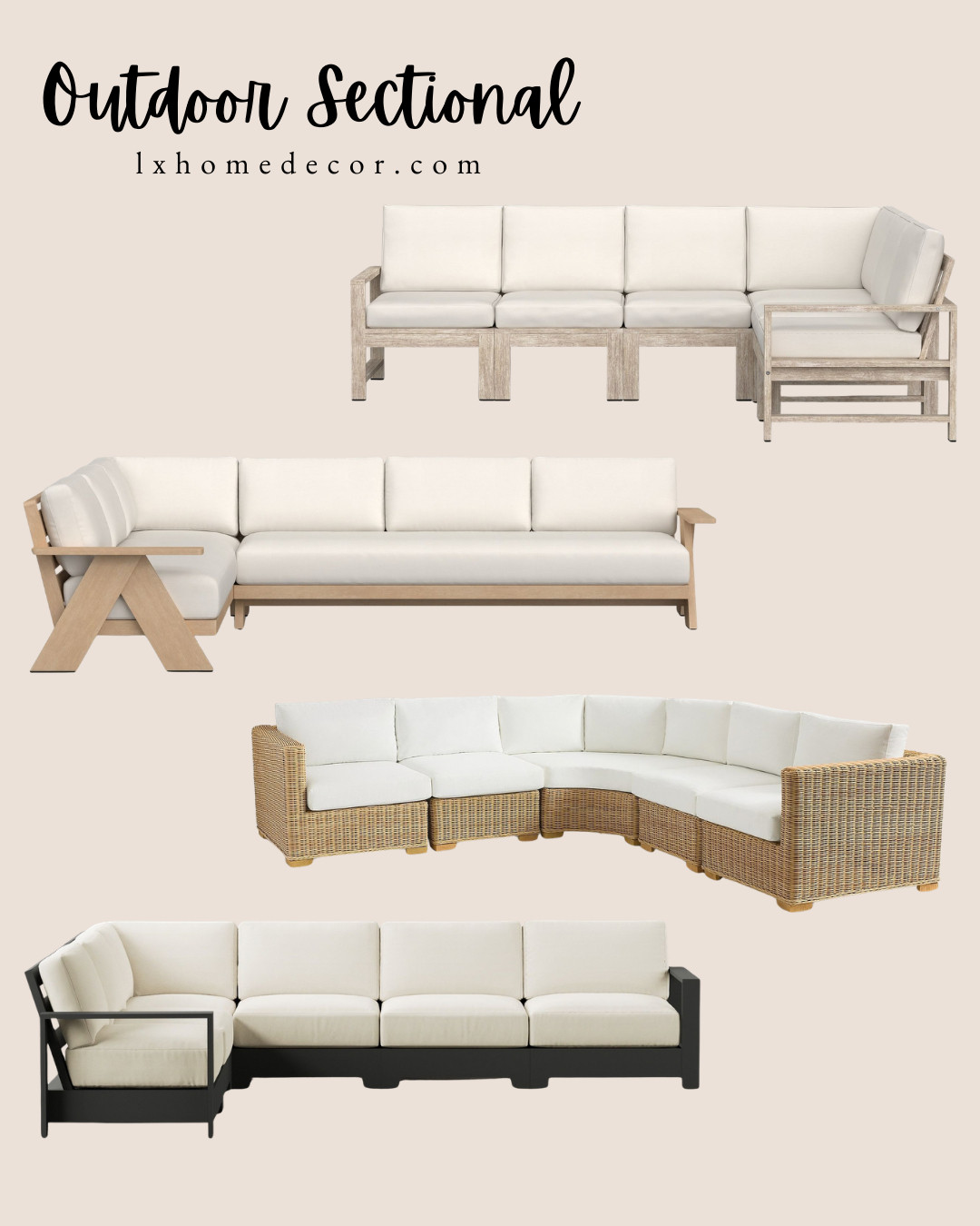 Elevate Your Alfresco Lounge ✨

I’ve curated four distinct outdoor sectional silhouettes that balance durable construction with high-end design. From airy, weathered-wood frames and sculptural teak bases to modern, matte-black aluminum and timeless woven wicker, these pieces are designed to anchor your patio in style. Whether you're looking for a classic L-shape or a soft, curved modular setup, these sectionals bring indoor sophistication to your outdoor space. Shop my favorite outdoor lounge finds below.

#LTKhome #OutdoorLiving #PatioInspo #ModernOutdoor #OutdoorDesign 

 #LTKSpringSale #LTKOver40 #LTKHome