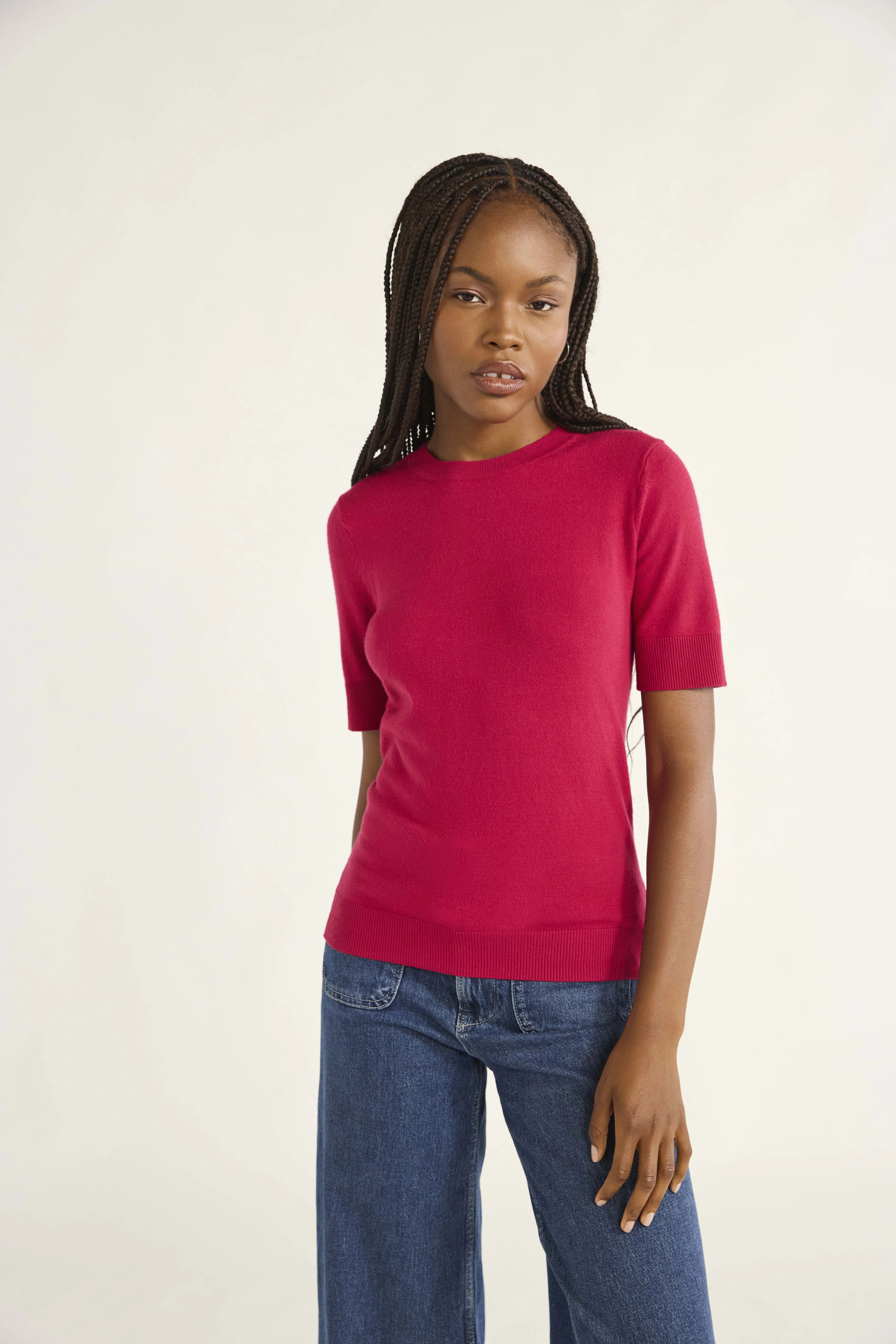Free Assembly Women’s Cozy Yarn Shrunken Sweater Tee with Short Sleeves, Sizes XS-XXXL | Walmart (US)