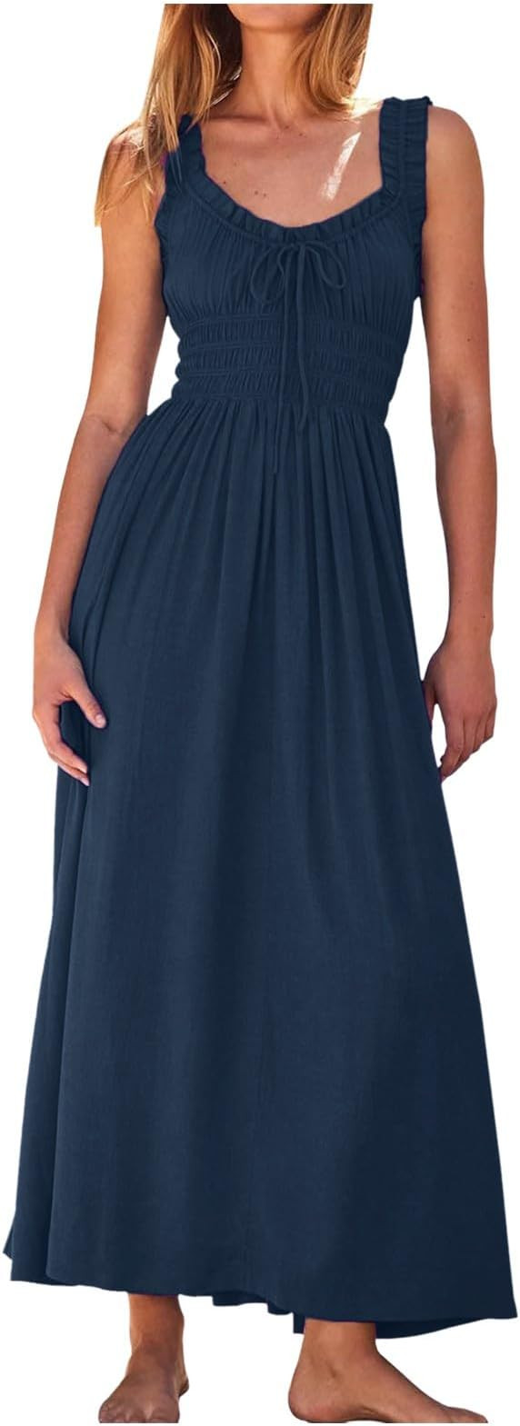 2024 Women Summer Sleeveless Smocked Empire Waist Tank Dress Beach Maxi Tiered Long Dresses Casua... | Amazon (CA)