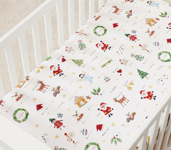 Holiday ABC Organic Crib Fitted Sheet | Pottery Barn Kids