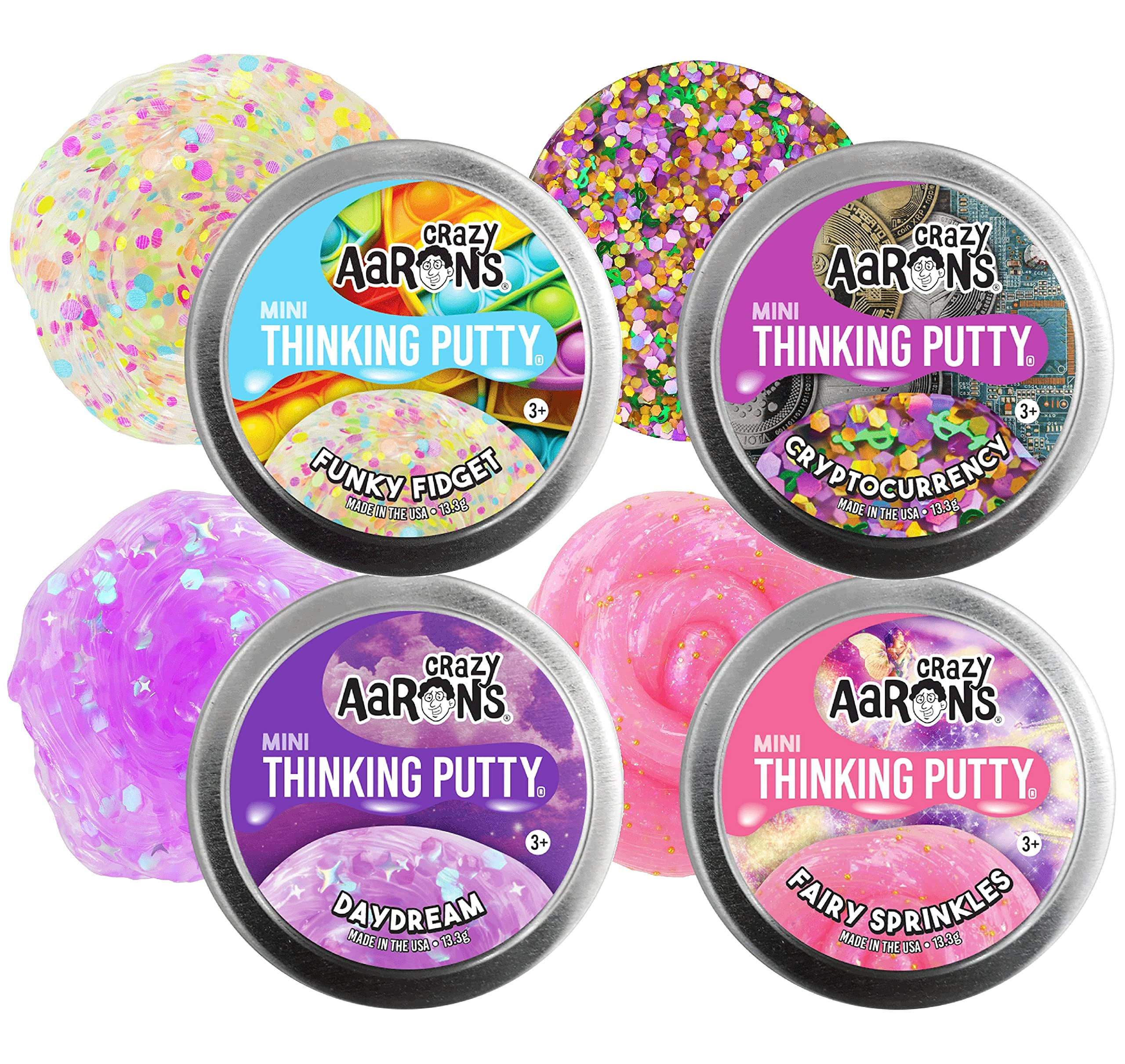 Crazy Aaron's Putty Mini Tins Funky Fidget, Daydream, Cryptocurrency & Fairy Sprinkles Gift Set B... | Amazon (US)