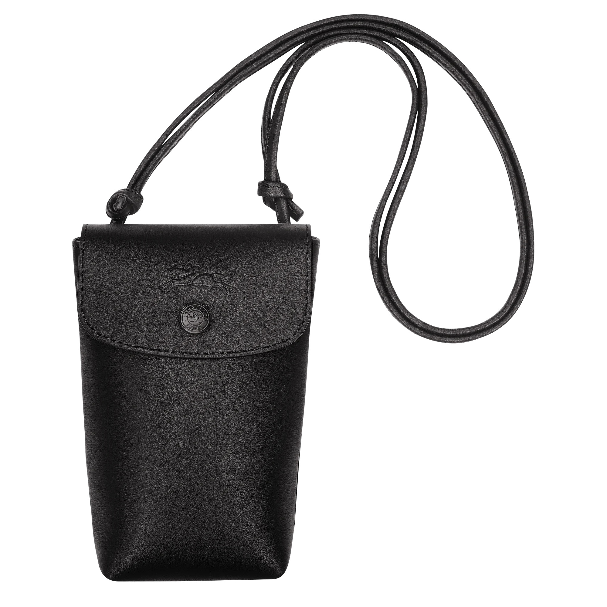 Le Pliage Xtra Phone case with leather lace Black - Leather | Longchamp US | Longchamp