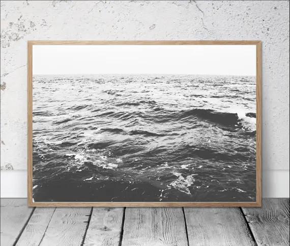 sea print, ocean wall art, black and white, calm sea photography, coastal print, minimal decor, wave | Etsy (US)