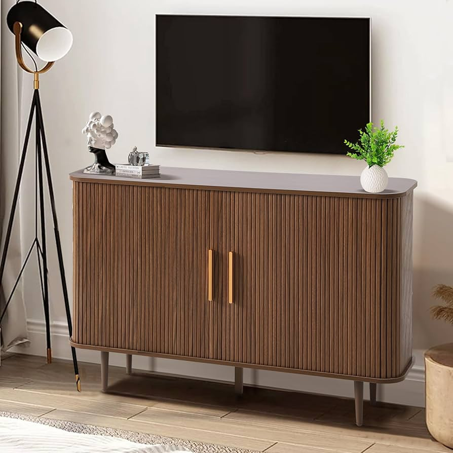 47" Fluted Buffet Cabinet with Tambour Sliding Doors, Modern Sideboard Buffer Cabinets with Stora... | Amazon (US)