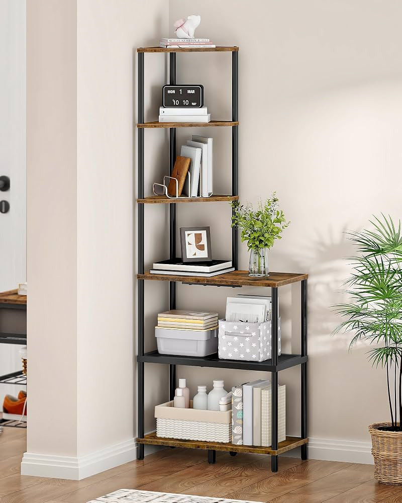 6-Tier Corner Shelf, Industrial Corner Bookshelf with Desk Top, Diamond-Shaped Storage Shelves, D... | Amazon (US)