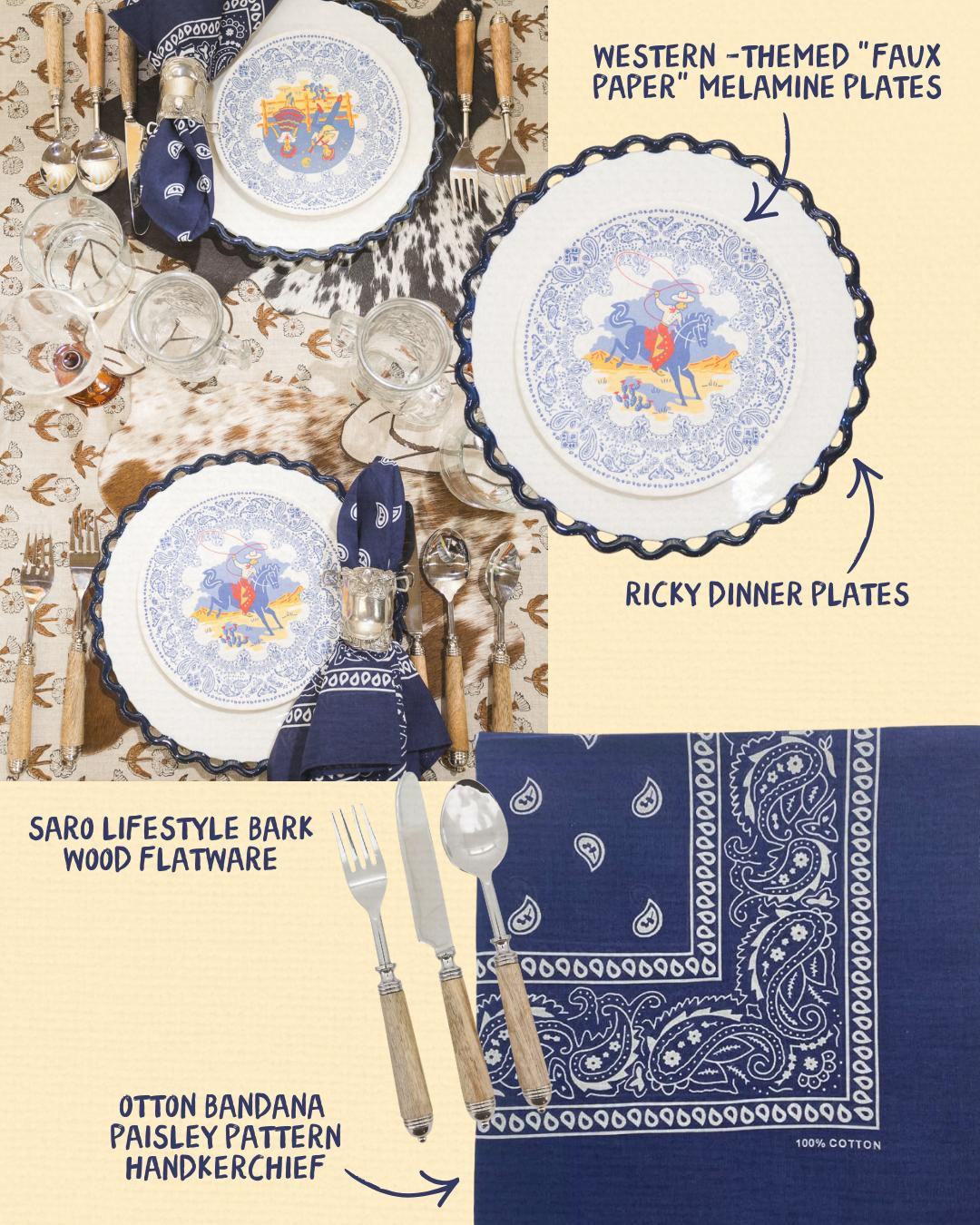 HOWDY: The tablesetting!! Wooden flatware and an intricate western plate! 

 #LTKHome