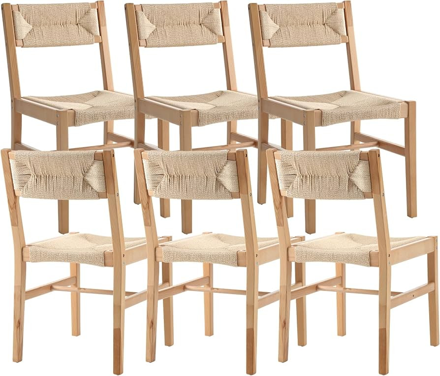 Modern Rattan Dining Chairs Set of 6, Boho Cane Farmhouse Chair, Natural Wood Legs Dining Chairs ... | Amazon (US)