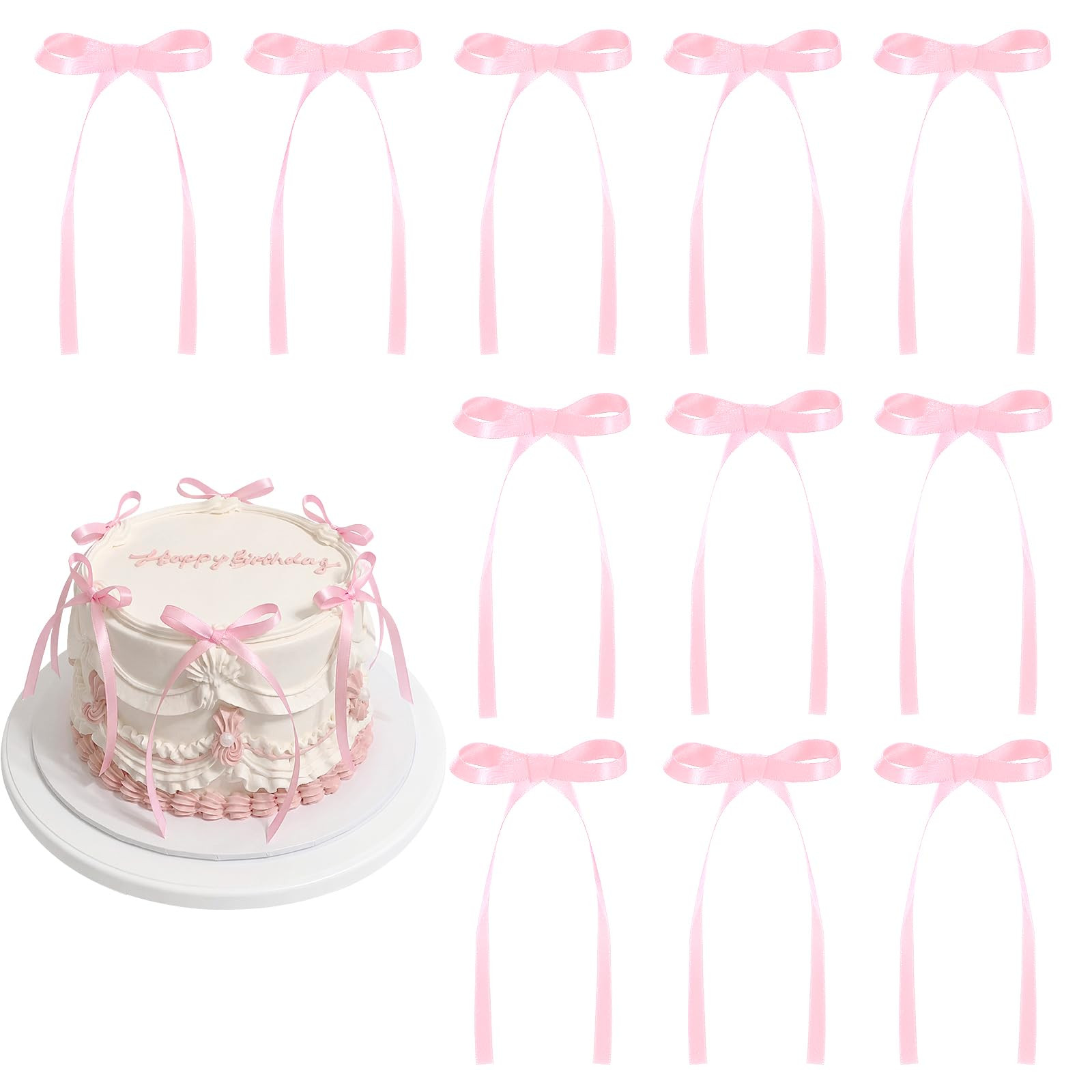 30 Pack Bow Cake Toppers Pink Ribbons Bows for Cake Coquette Themed Bow Cupcake Toppers Pink Bow ... | Amazon (US)