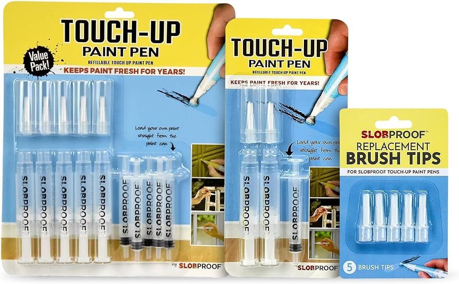 Slobproof Refillable Touch-Up Paint Pen 2 in 1 Pack & 5 in 1 Pack & Replacement Brush Tips 5 in 1... | Amazon (US)